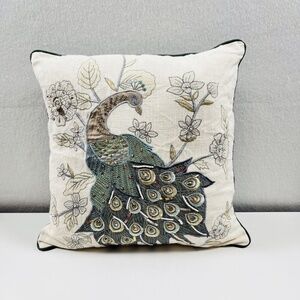 Pier 1 Imports Peacock Throw Pillow Sequined Beaded French Country 18" Square
